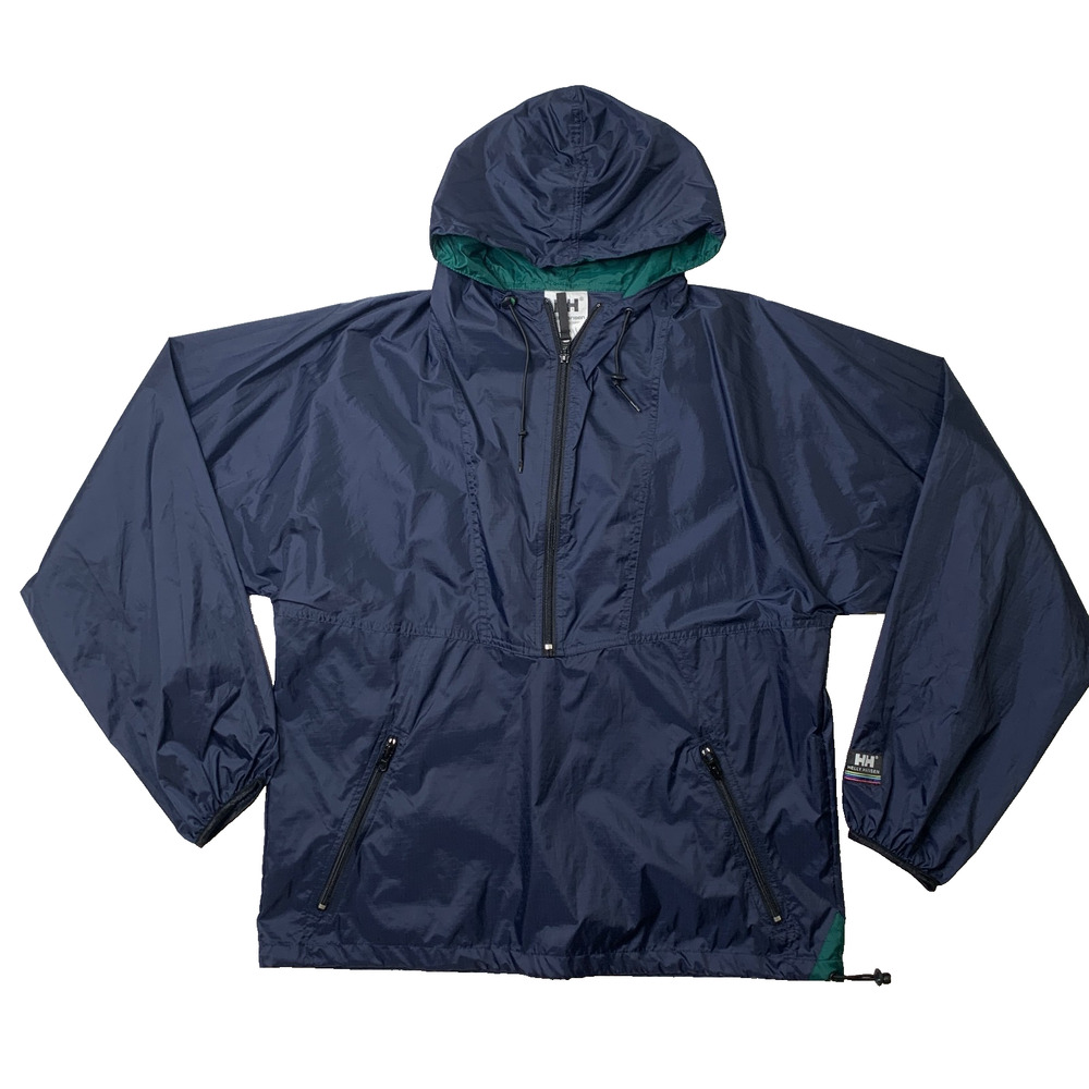 Helly Hansen Rain Jacket Mens S Small Blue Nylon Waterproof Windbreaker Hooded